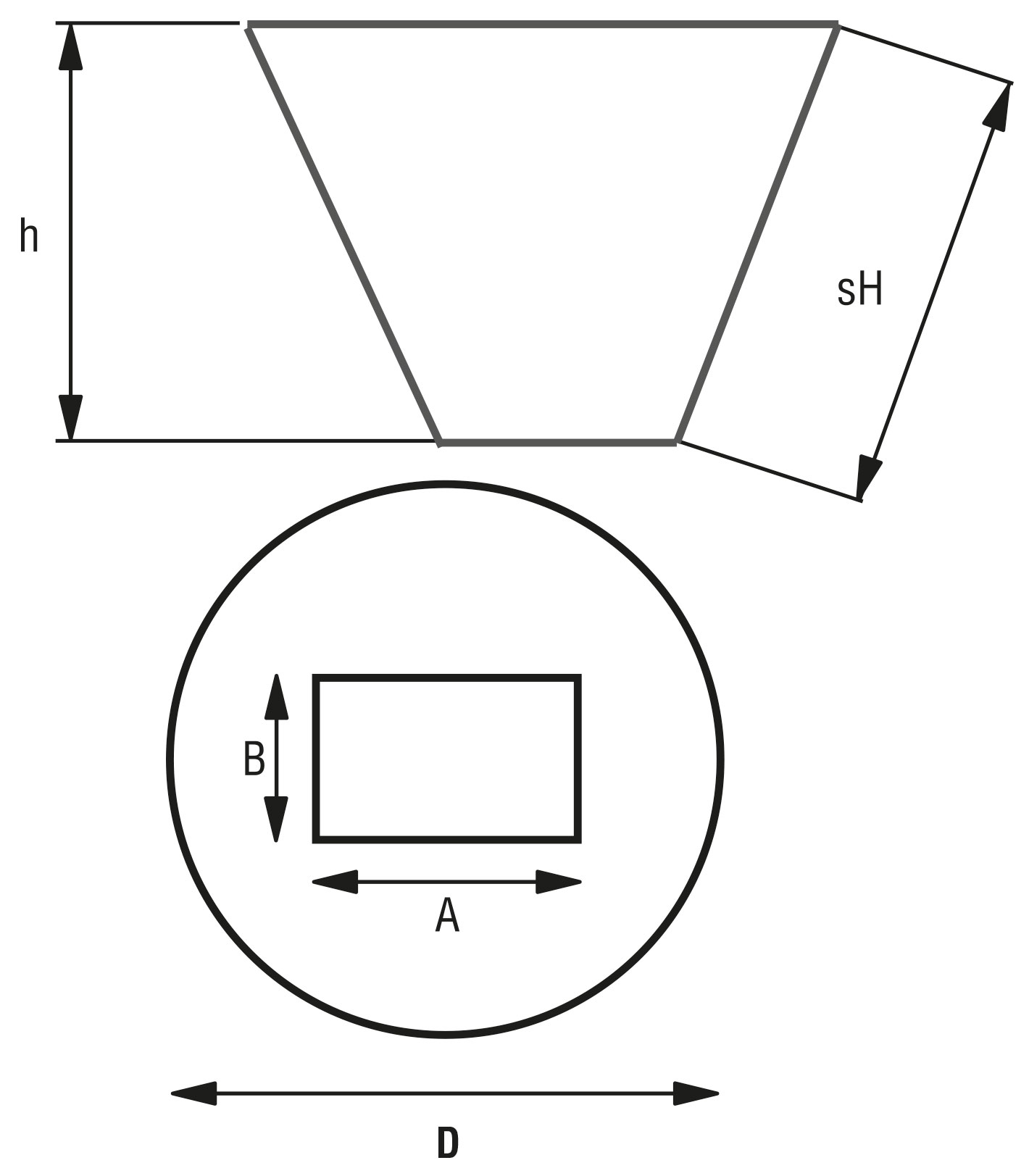 Trichterauskleidung Kreis Rechteck form